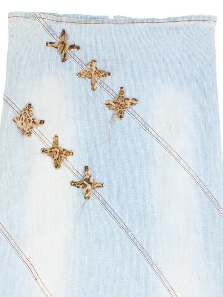 Y2K Denim Leopard Maxi Skirt (Size M)