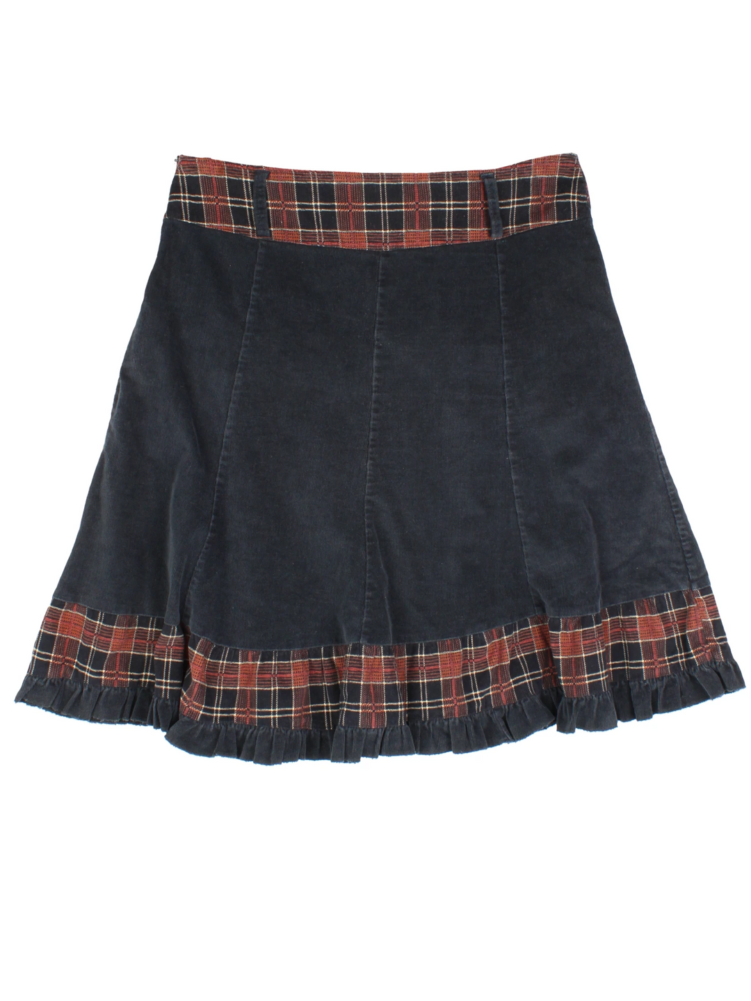 Y2K Cord Tartan Mini Skirt (Size XL)