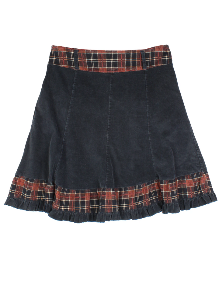 Y2K Cord Tartan Mini Skirt (Size XL)