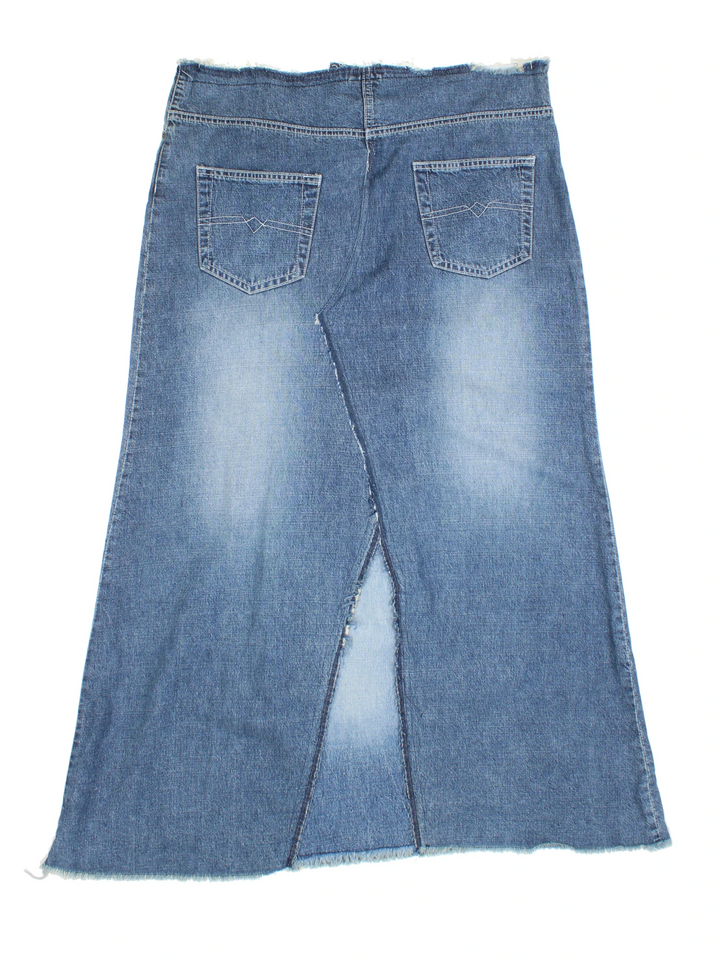 Y2K Frayed Denim Midi Skirt (Size XXL)