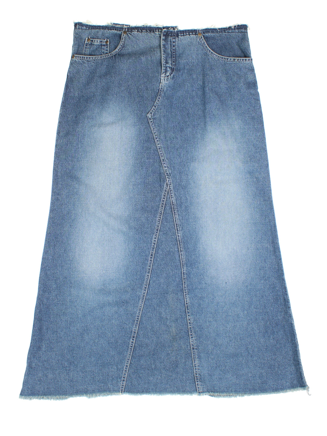 Y2K Frayed Denim Midi Skirt (Size XXL)