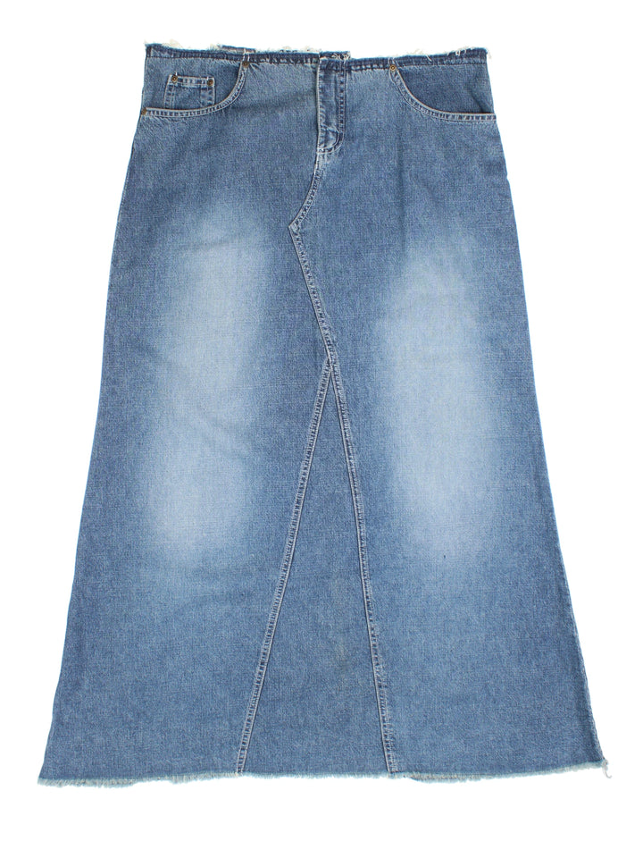 Y2K Frayed Denim Midi Skirt (Size XXL)