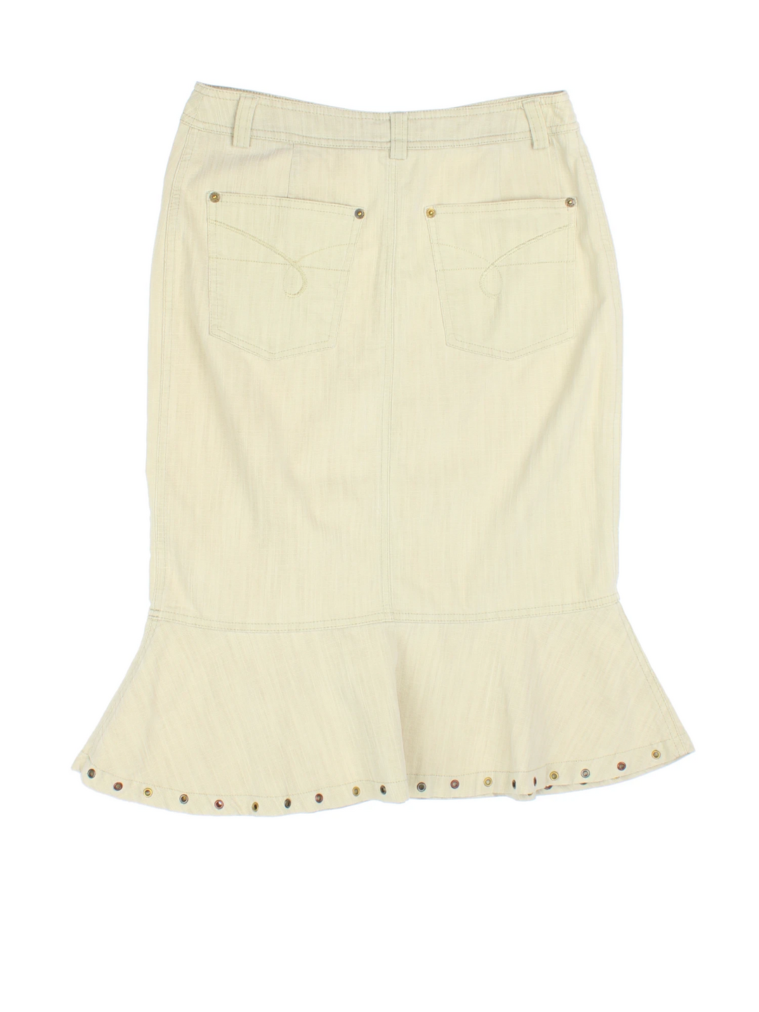 Y2K Denim Peplum Hem Midi Skirt (Size L)