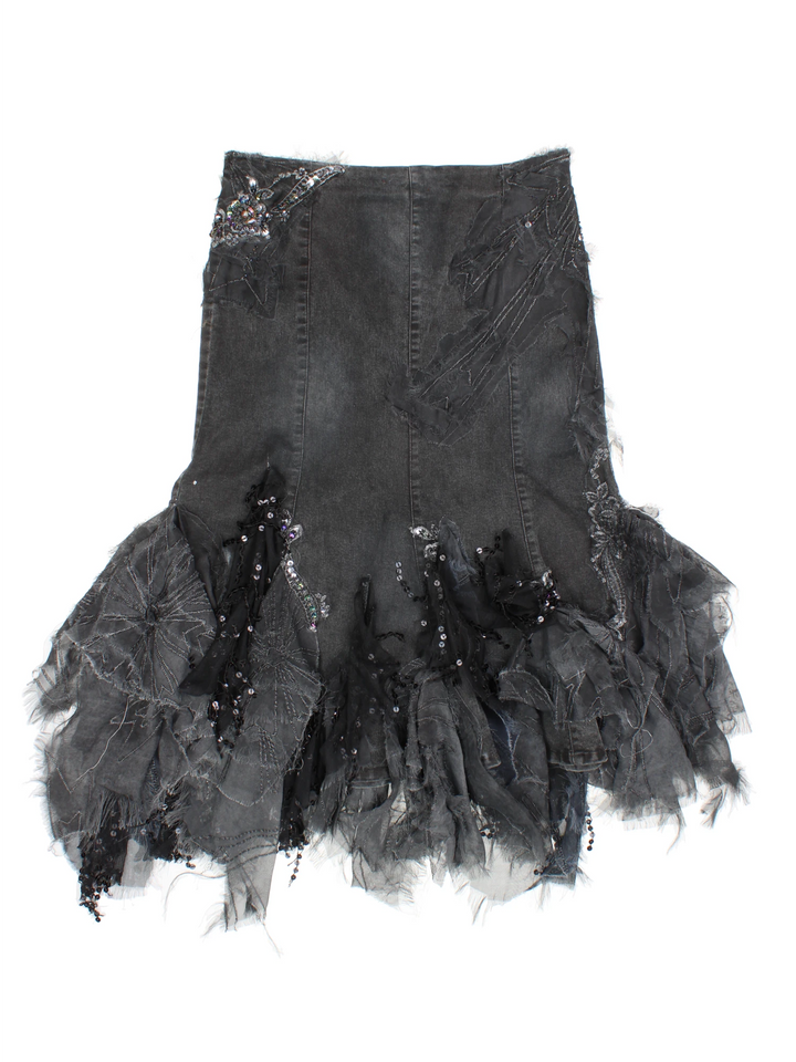 Y2K Embellished Layered Midi Skirt (Size XL)