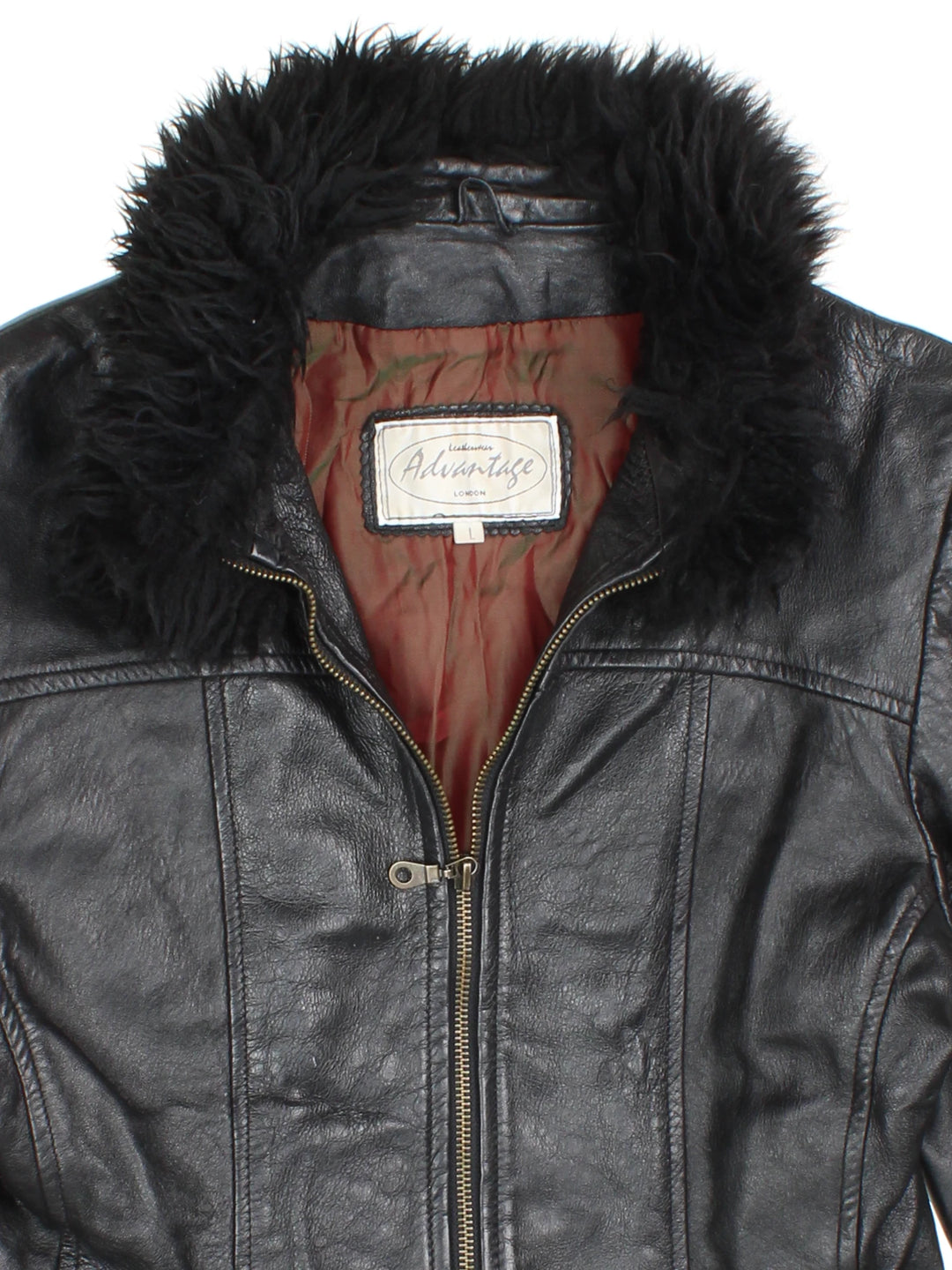 Y2K Faux Fur Trim Leather Jacket (Size XS)
