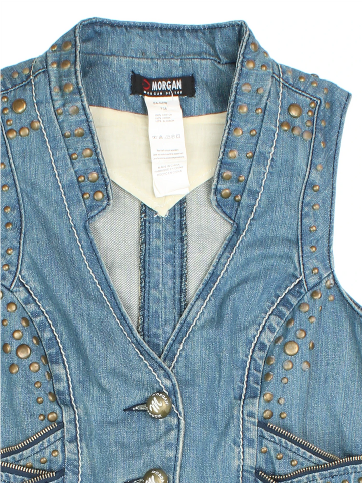 Y2K Morgan Studded Denim Waistcoat (Size XXS) - VintageFolk