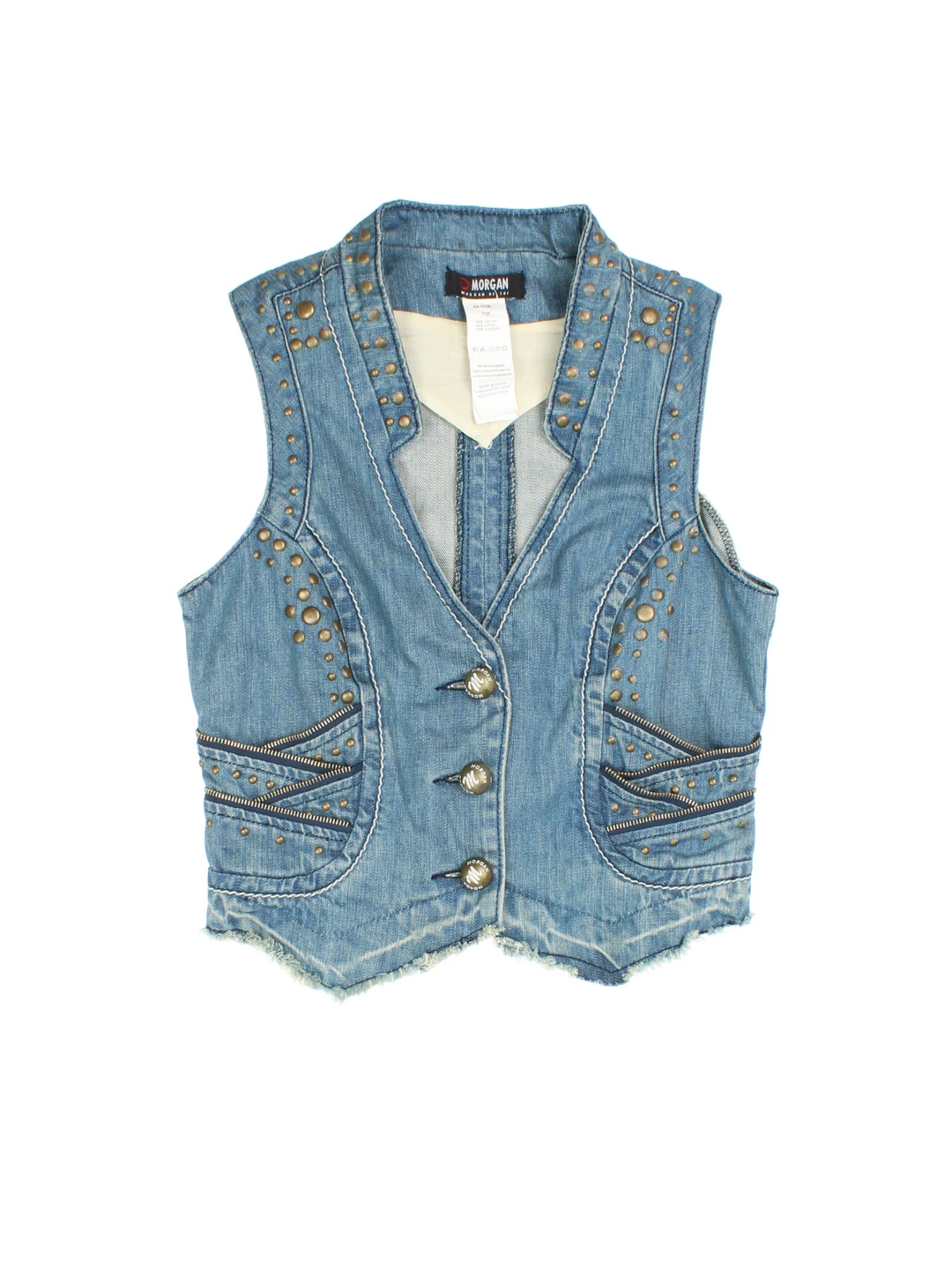 Y2K Morgan Studded Denim Waistcoat (Size XXS) - VintageFolk
