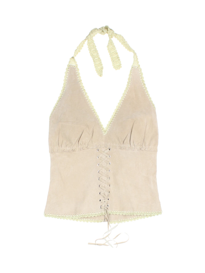 Y2K Lace Up Halter Top (Size XXS)