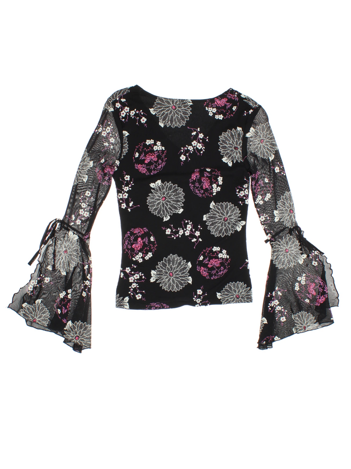 Y2K Mesh Floral Top (Size XXS)