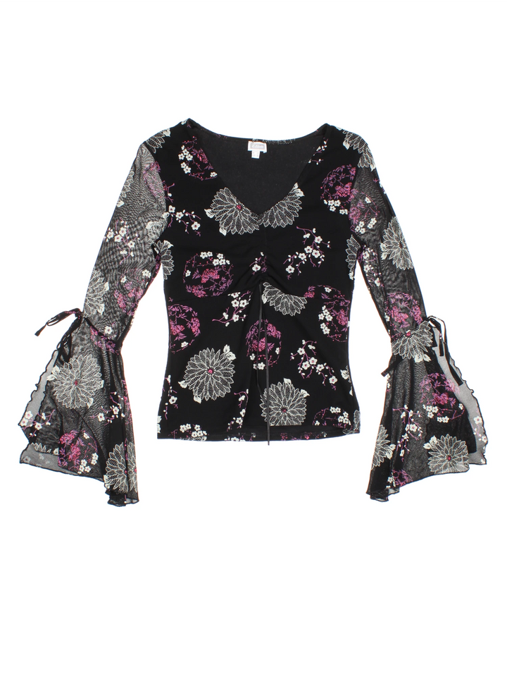 Y2K Mesh Floral Top (Size XXS)