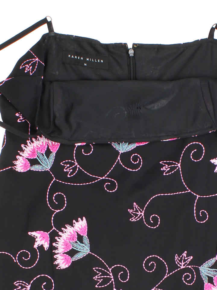 Y2K Embroidered Karen Millen Midi Dress (Size XXS)