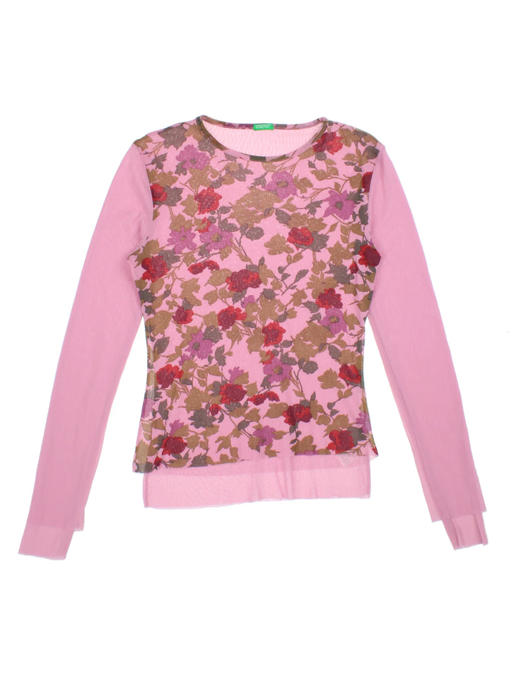 Y2K Mesh Layered Floral Top (Size XXS)