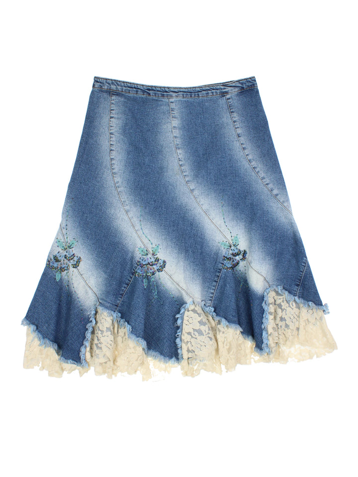 Y2K Denim/Lace Midi Skirt (Size L)
