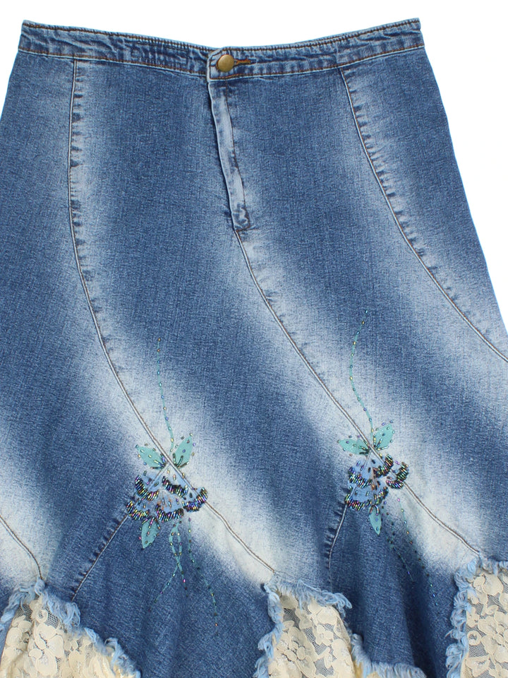 Y2K Denim/Lace Midi Skirt (Size L)