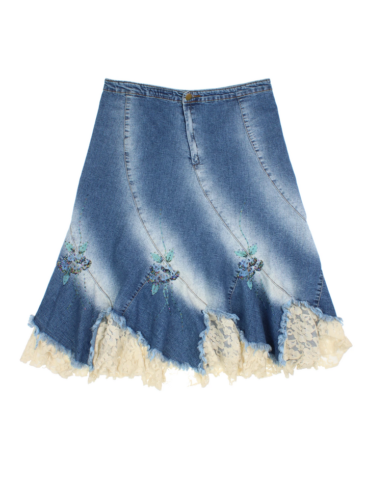 Y2K Denim/Lace Midi Skirt (Size L)