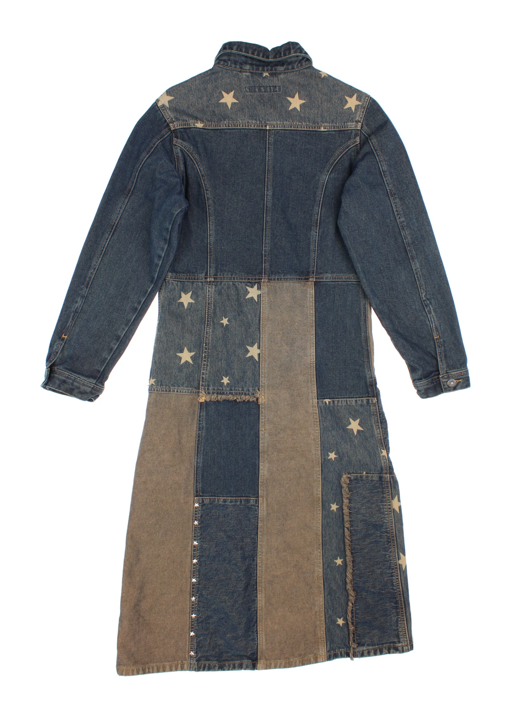 Y2K Patchwork Denim Trench Coat (Size XS)