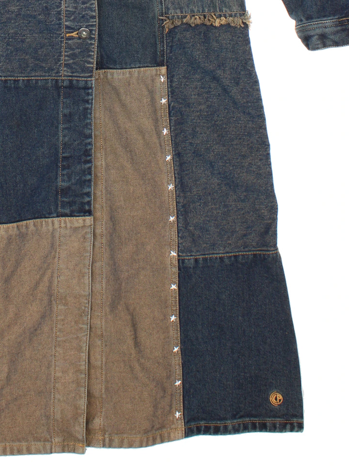 Y2K Patchwork Denim Trench Coat (Size XS)