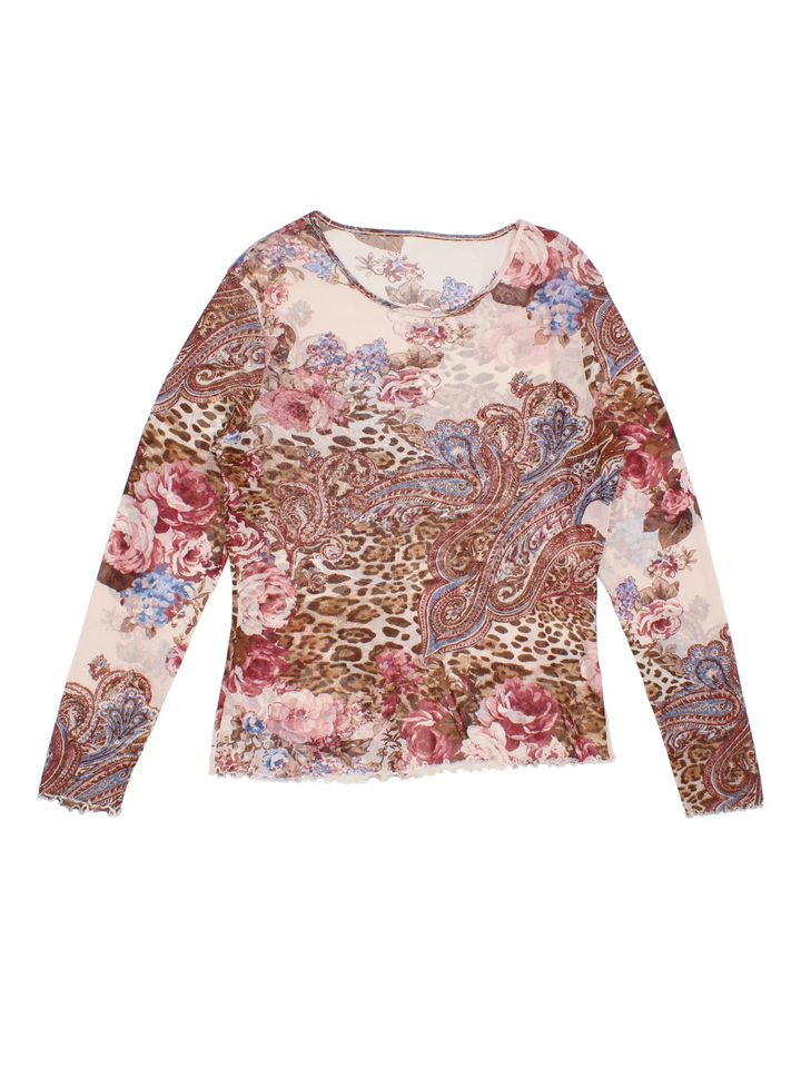 Y2K Paisley Mesh Top (Size XS)