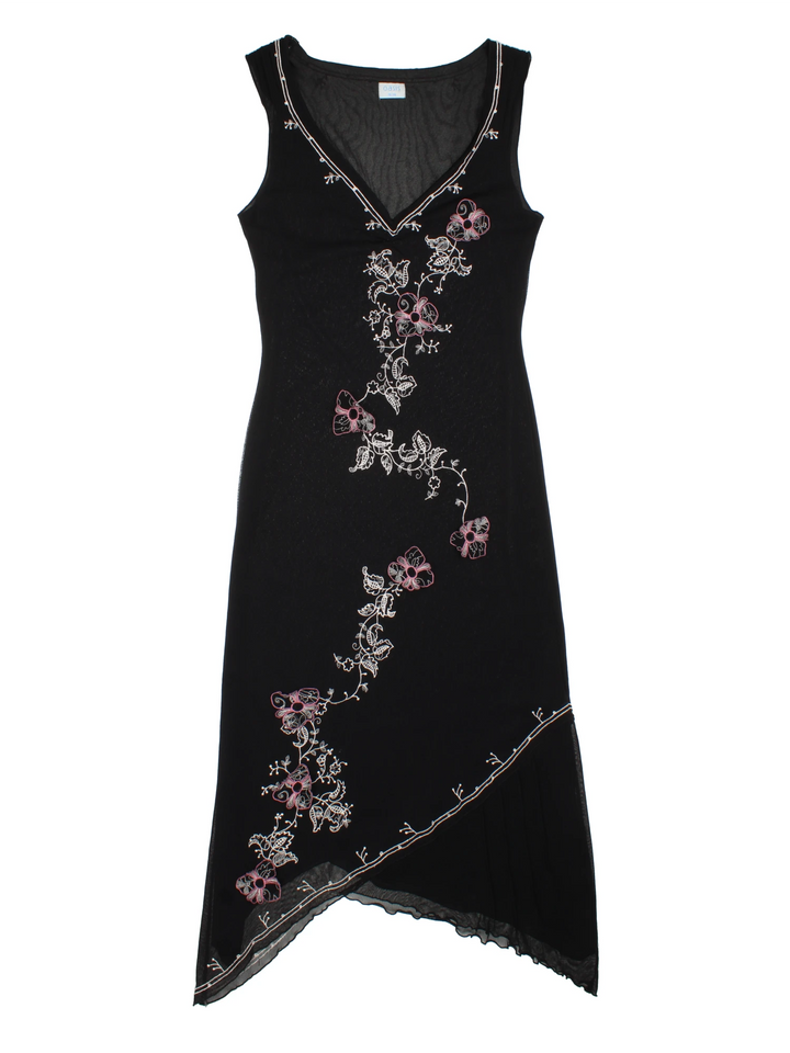 Y2K Mesh Floral Midi Dress (Size XXS)