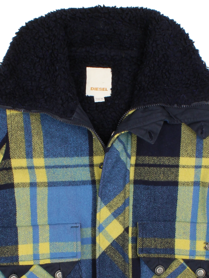 Y2K Diesel Sherpa Tartan Plaid Jacket (Size XS)