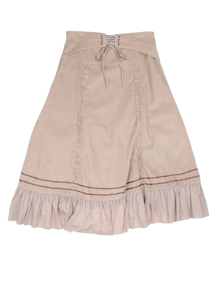 Y2K Cord Frill Midi Skirt (Size M)