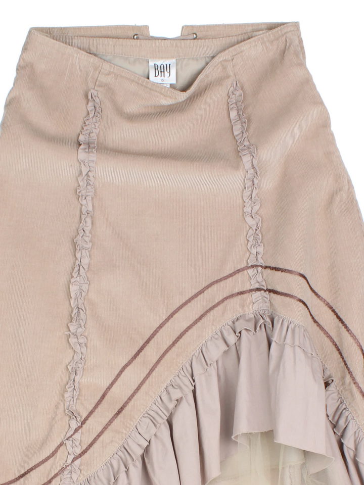 Y2K Cord Frill Midi Skirt (Size M)