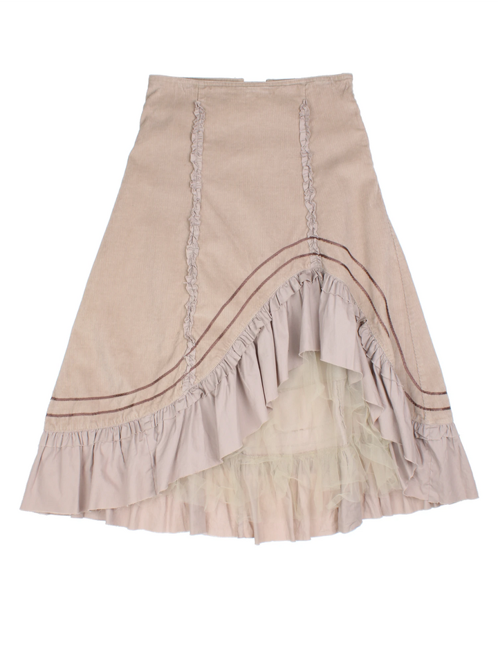 Y2K Cord Frill Midi Skirt (Size M)