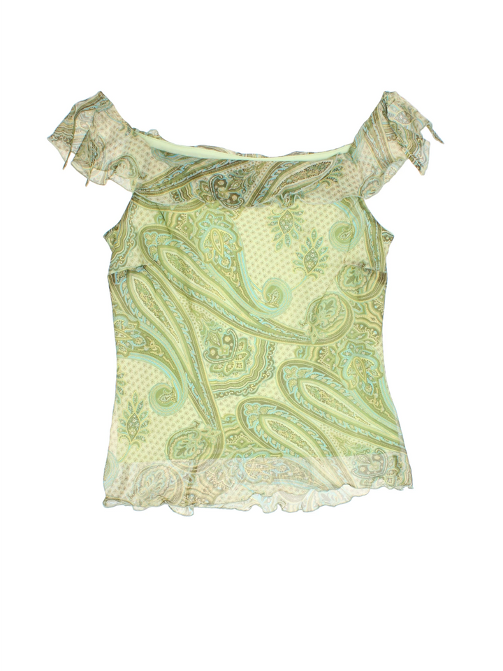Y2K Paisley Mesh Top (Size XXS) - VintageFolk