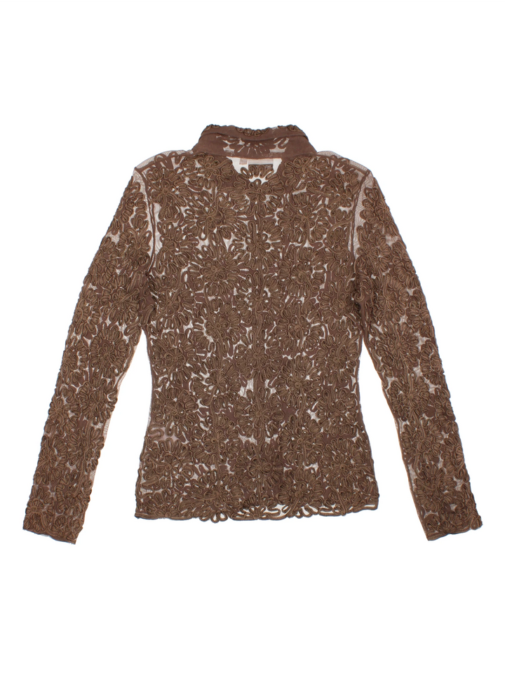 90's Floral Mesh Top (Size XXS) - VintageFolk