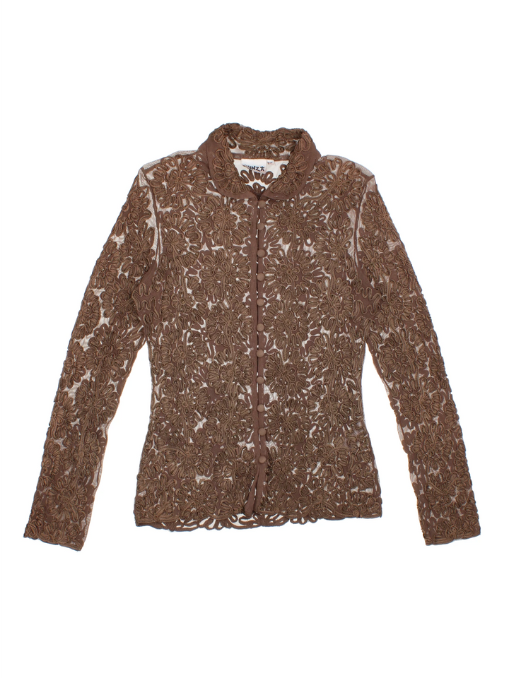 90's Floral Mesh Top (Size XXS) - VintageFolk