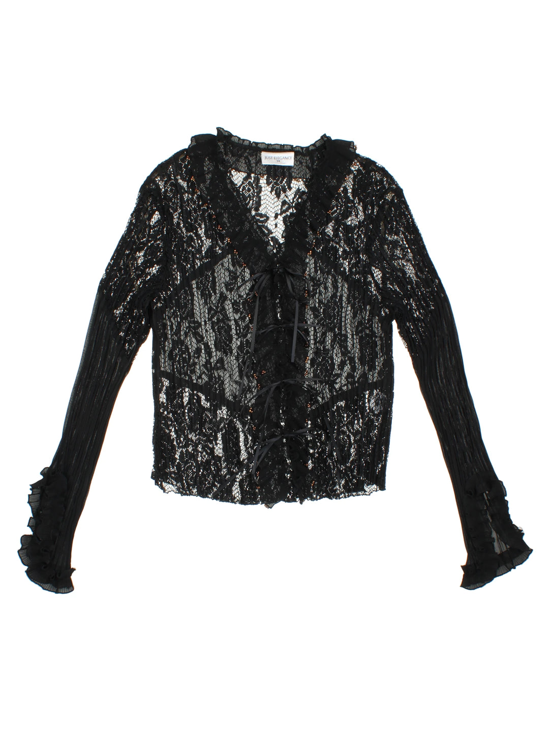 90's Lace Tie Front Top (Size XXS) - VintageFolk