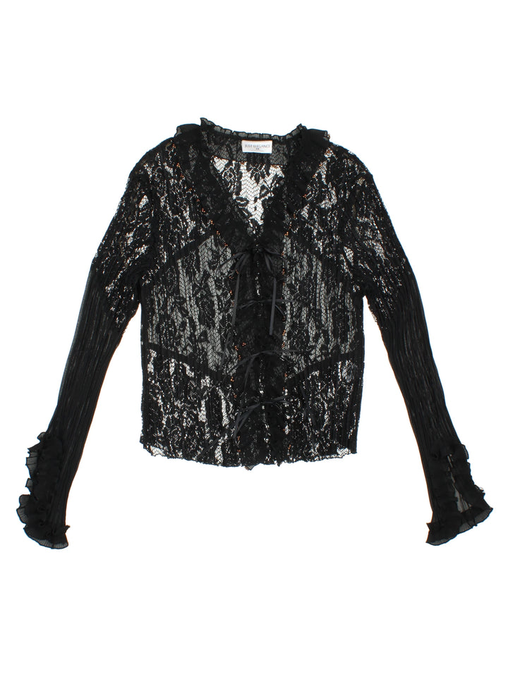 90's Lace Tie Front Top (Size XXS) - VintageFolk