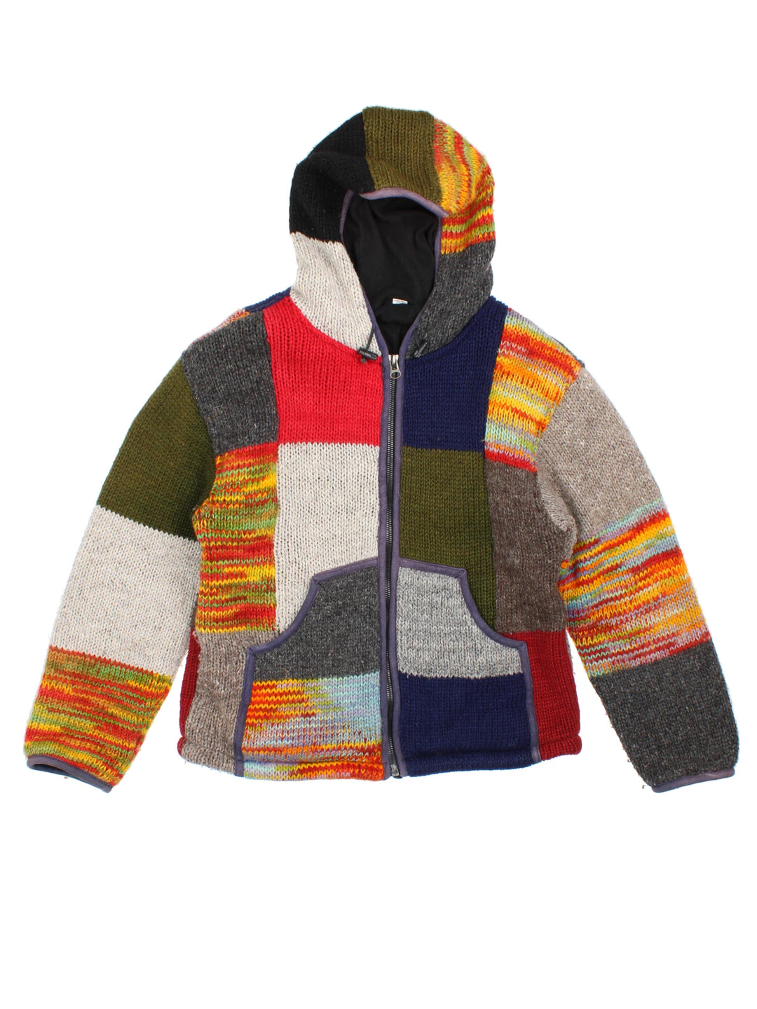 Hippie Patchwork Wool Jacket (Size M) - VintageFolk