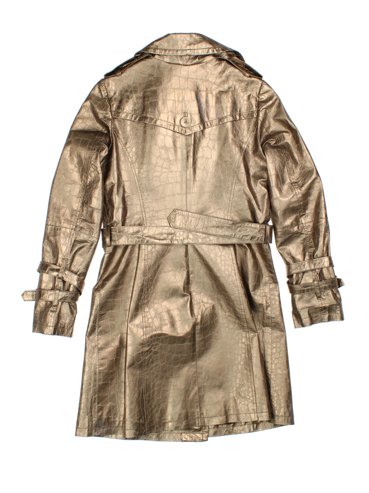 Y2K Croc Leather Trench Coat (Size XXS) SKU MISSING - VintageFolk