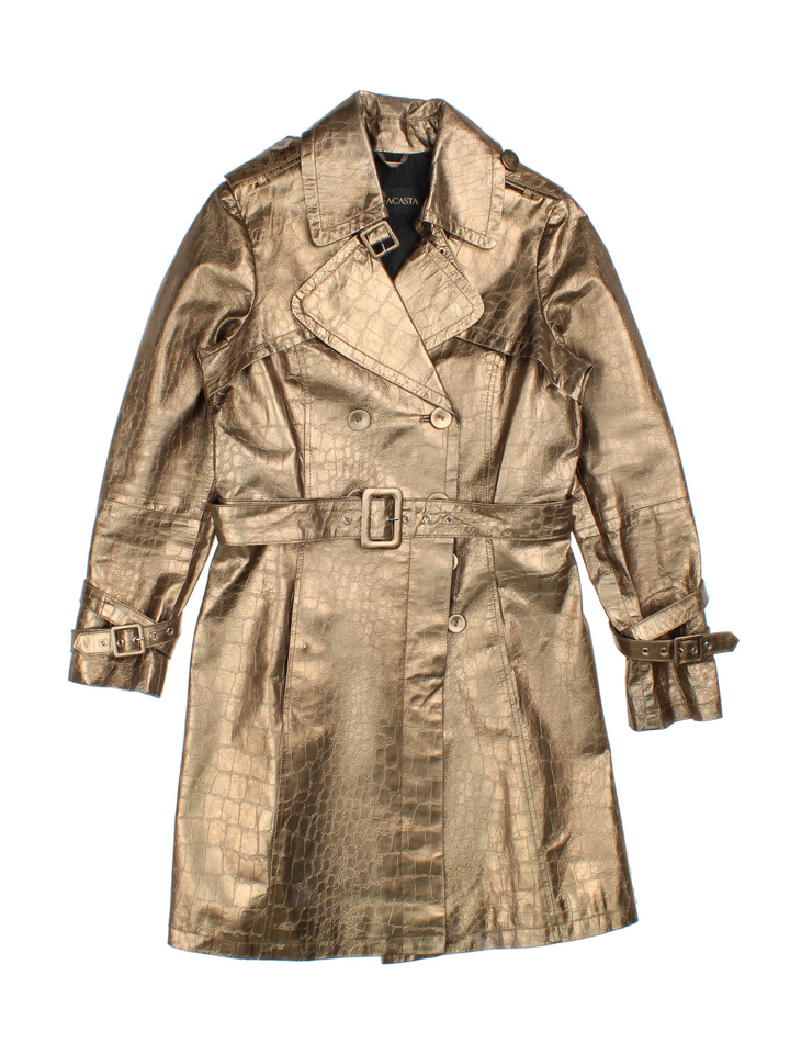 Y2K Croc Leather Trench Coat (Size XXS) SKU MISSING - VintageFolk