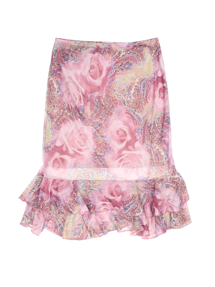 Y2K-Midi-Rock mit Blumenrüschen (Größe M)
