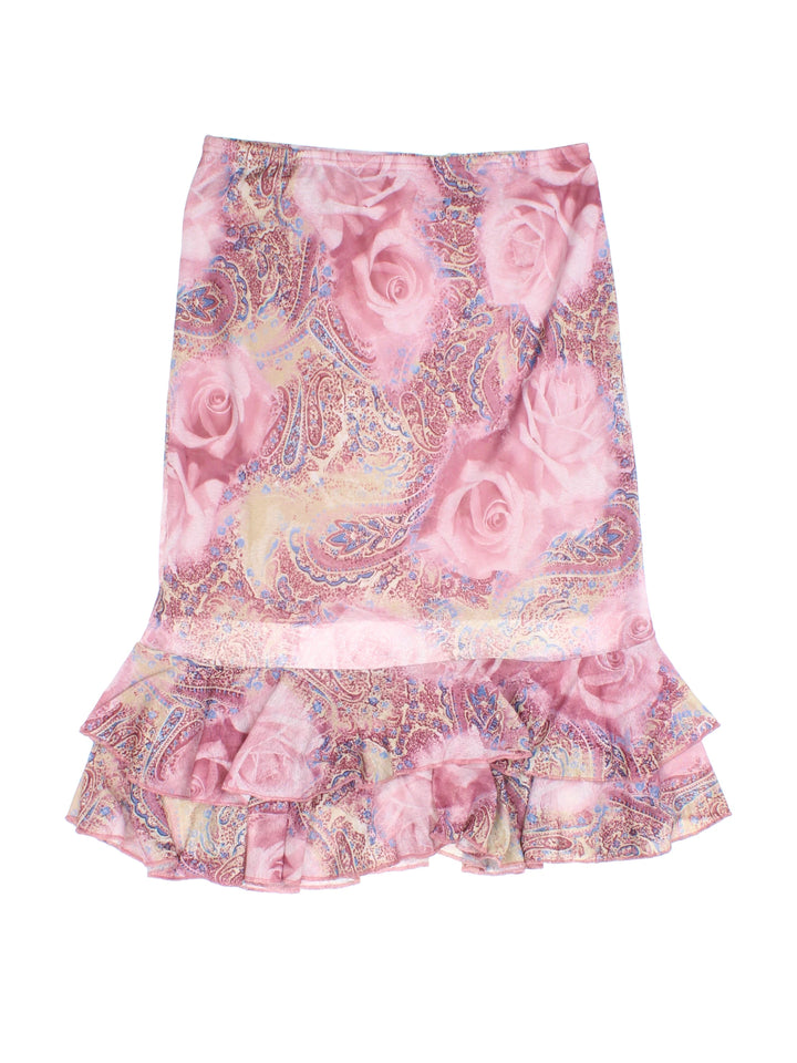Y2K-Midi-Rock mit Blumenrüschen (Größe M)