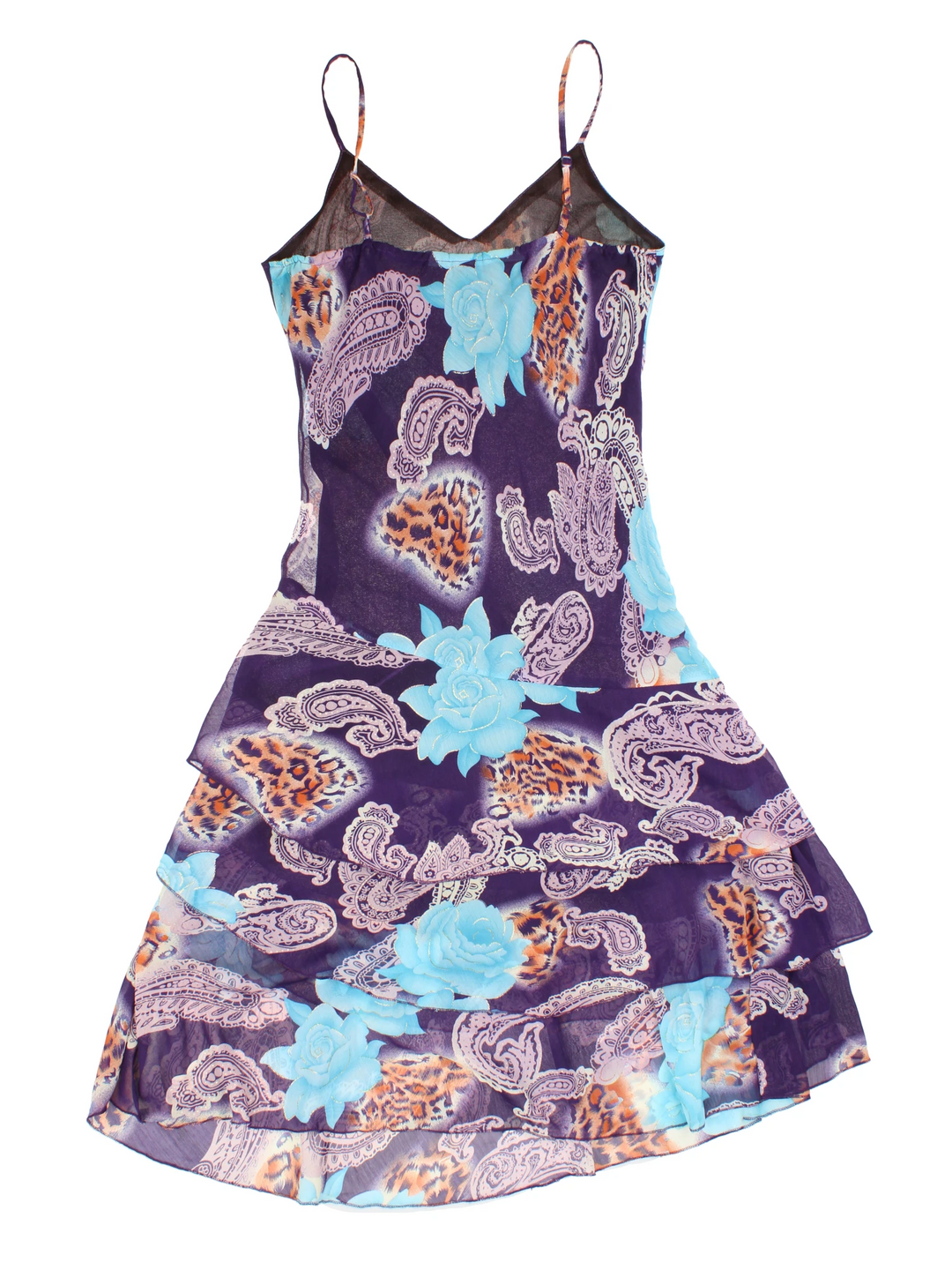 Y2K Paisley-Midi-Kleid mit Rüschen (Größe XS)