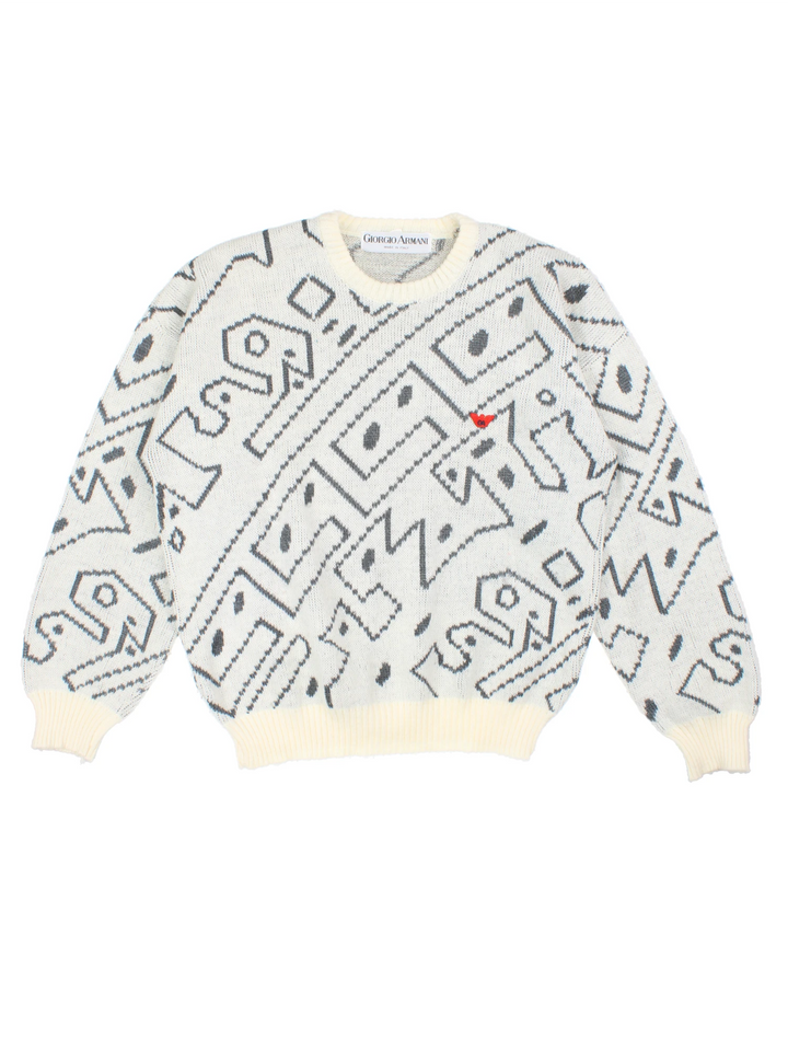 80er Jahre Armani Pullover mit abstraktem Muster (Größe L)