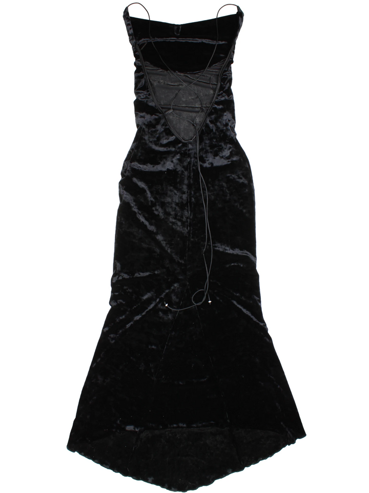 Y2K Samt-Maxikleid mit Rückenausschnitt (Größe XS)
