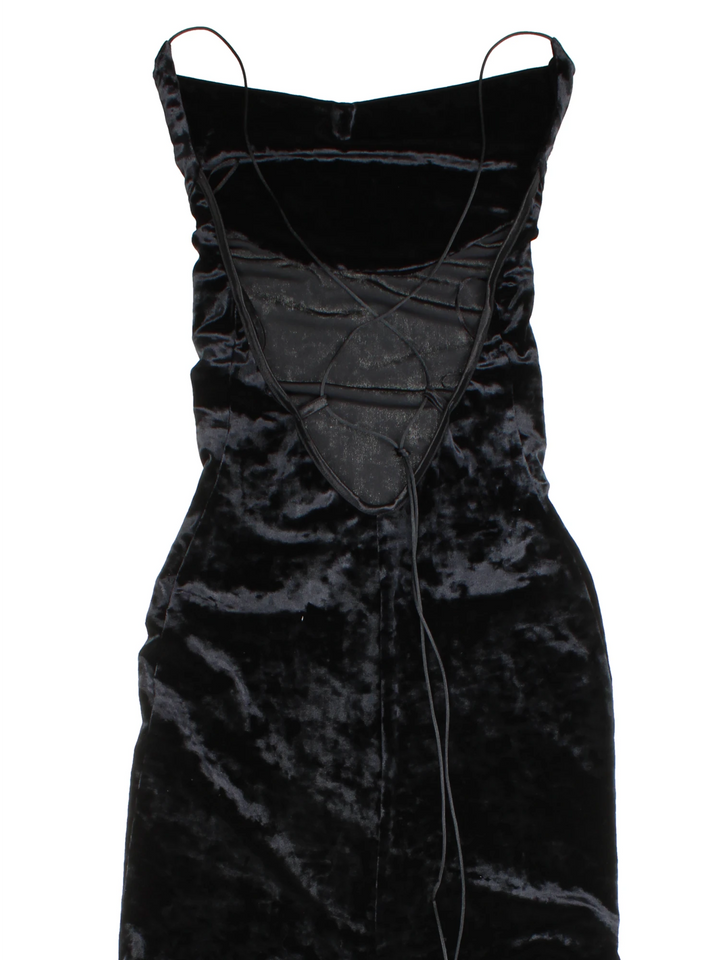 Y2K Samt-Maxikleid mit Rückenausschnitt (Größe XS)