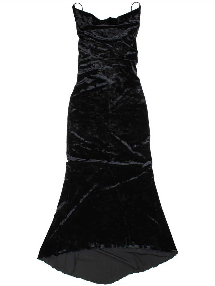 Y2K Samt-Maxikleid mit Rückenausschnitt (Größe XS)