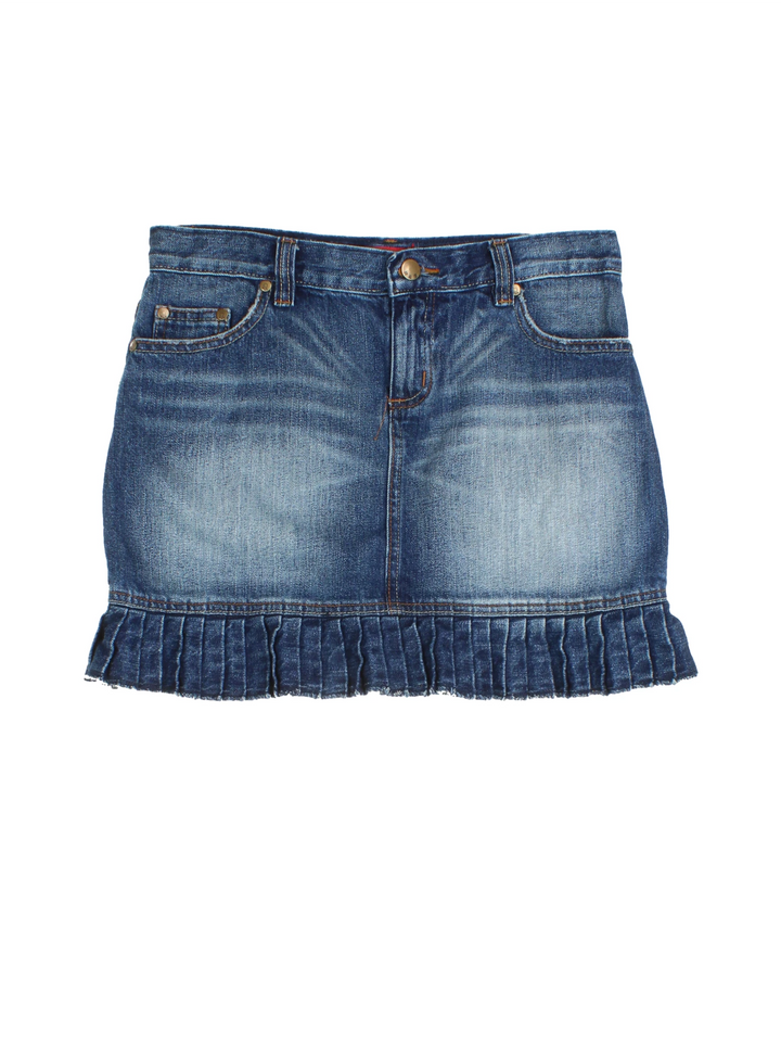 Y2K Pleated Hem Denim Mini Skirt (Size M)