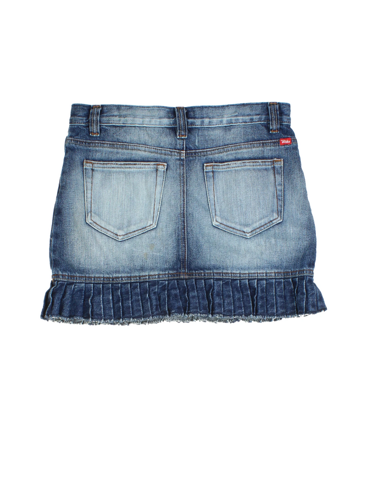 Y2K Pleated Hem Denim Mini Skirt (Size M)