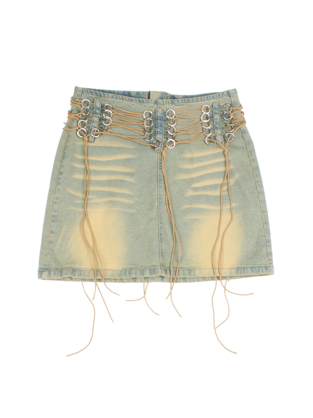 Y2K Lace Up Denim Skirt (Size M) - VintageFolk