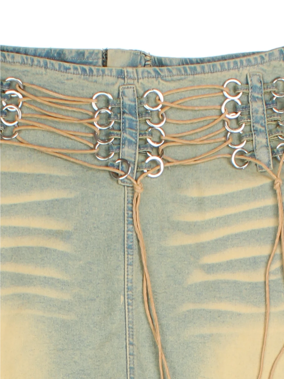 Y2K Lace Up Denim Skirt (Size M) - VintageFolk