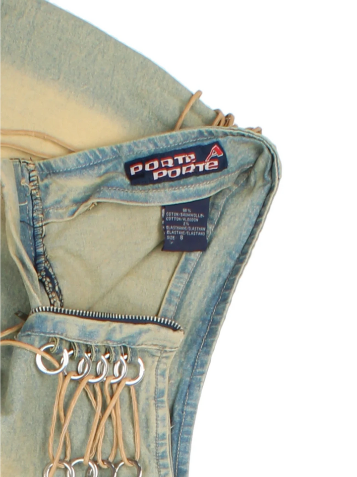 Y2K Lace Up Denim Skirt (Size M) - VintageFolk