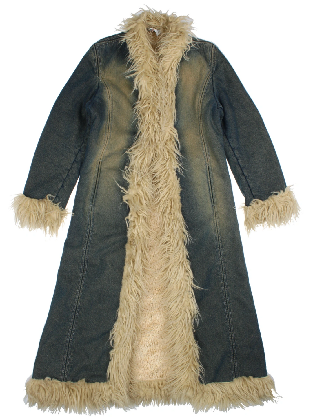 Y2K Denim Afghan Coat (Size S) - VintageFolk