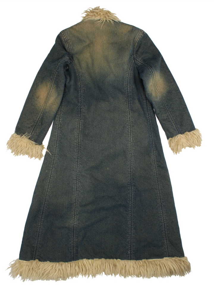 Y2K Denim Afghan Coat (Size S) - VintageFolk