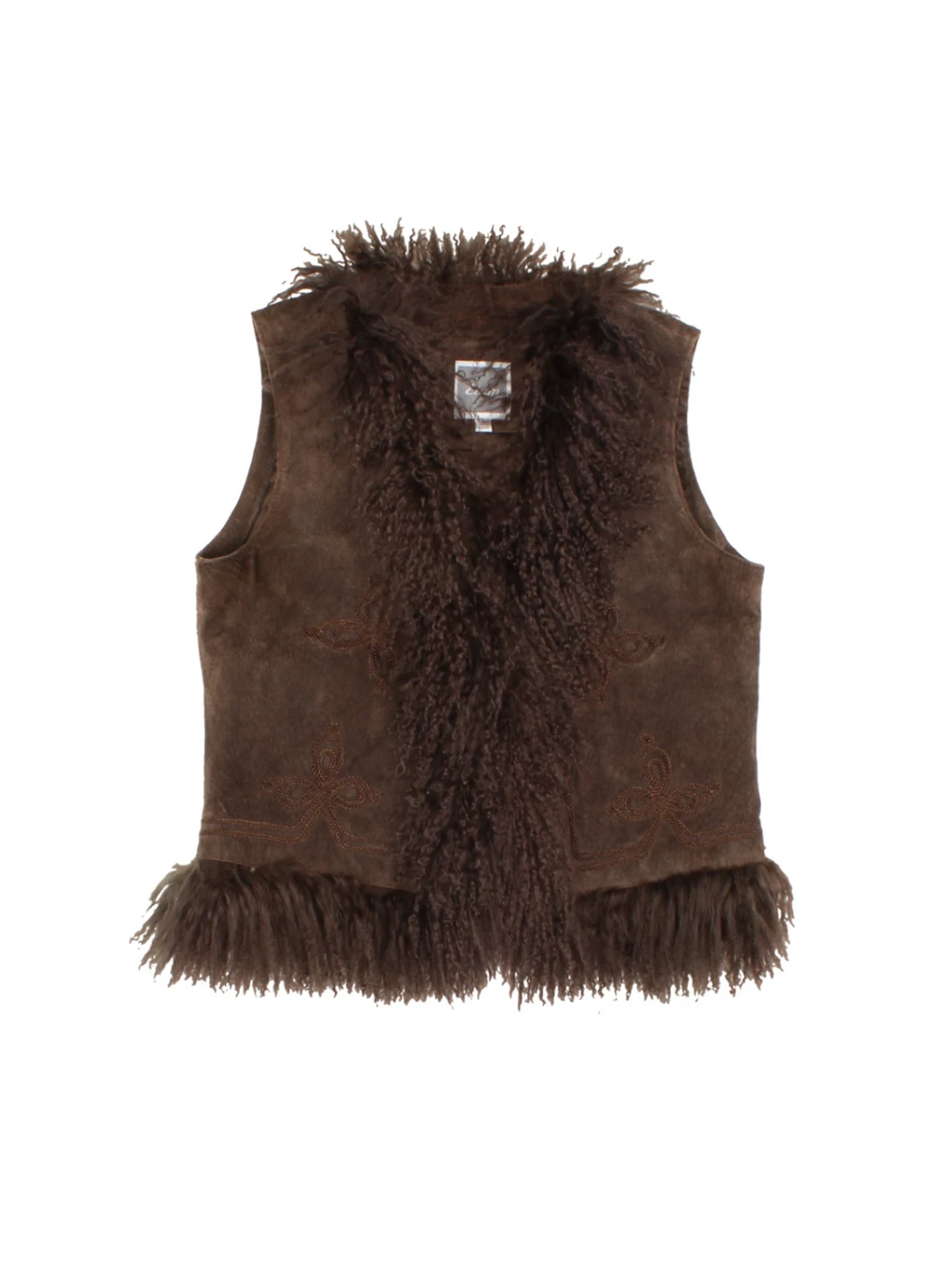 Embroidered Mongolian Suede Gilet (Size XS) - VintageFolk